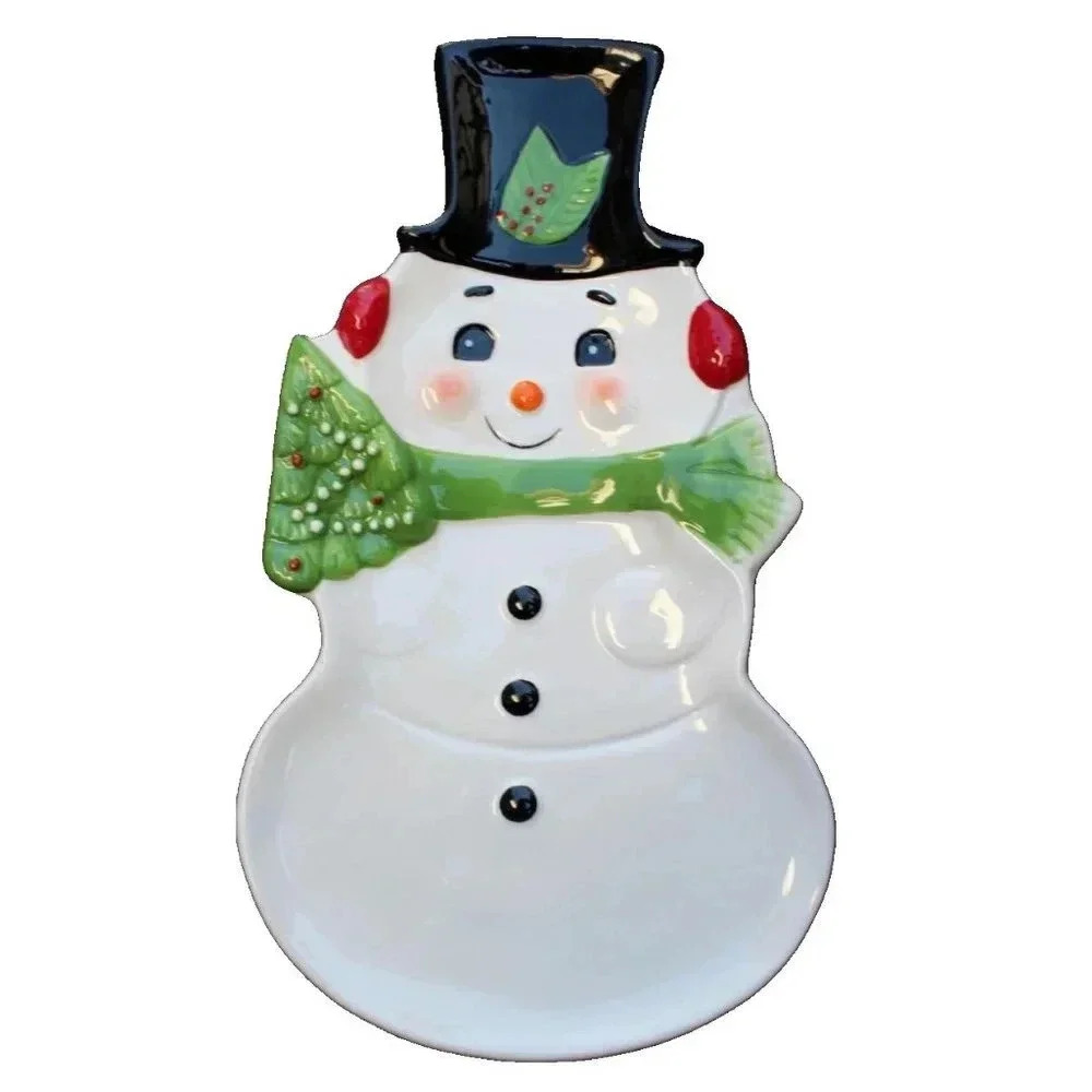 New White Christmas Holiday Retro Frosty The Snowman Party Server Tray Plate